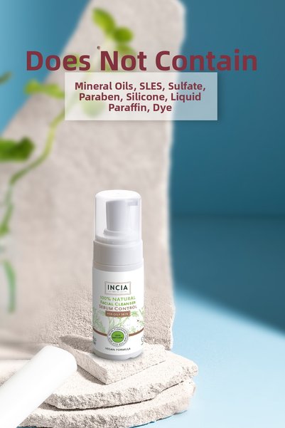 Incia 100% Natural Silky Facial Cleansing Foam Makeup Acne Blackhead Acne Oily Skin Vegan 125 ml