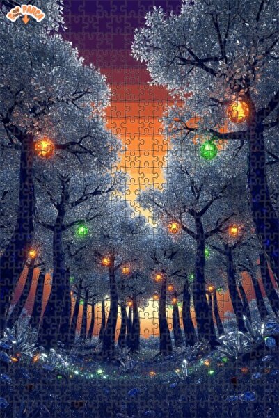 Teona Ahşap Mysterious Forest Lights Oil Painting Look Double Layer Framed Wo...