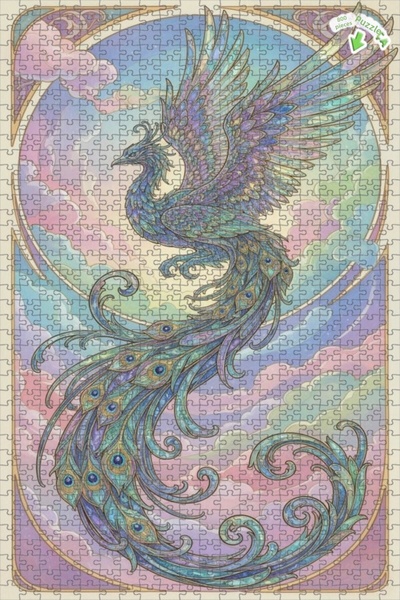 Teona Ahşap لغز فني رائع على شكل طائر الفينيق ذو الريش الزمردي 800 قطعة 70x50