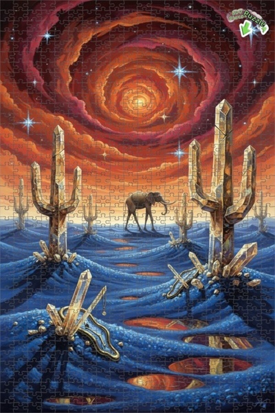 Teona Ahşap لوحة زيتية بتصميم الخيال الفائضي لفيل كريستالي ومناظر صحراوية، لو...