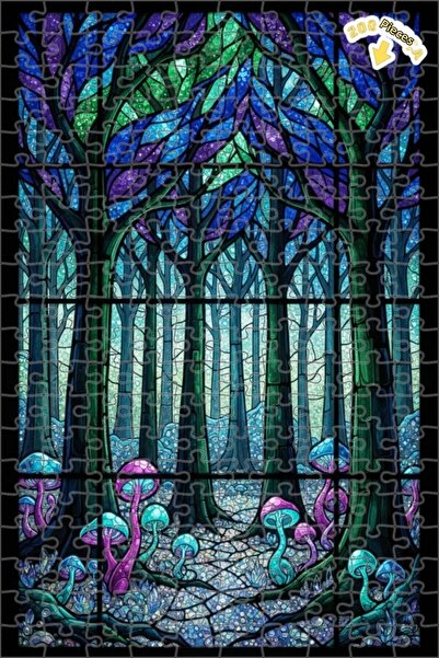 Teona Ahşap لغز خشبي مؤطر بطبقتين بنمط الفطر السحري في الغابة مع زجاج ملون 20...