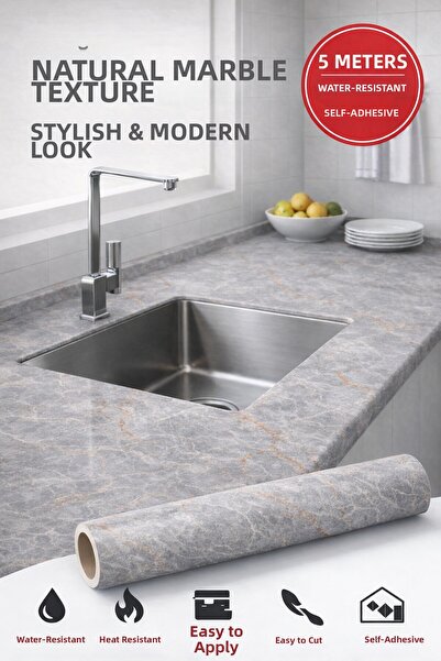 TOYFEST Grey Marble Patterned Self-Adhesive Waterproof Countertop Covering Fo...