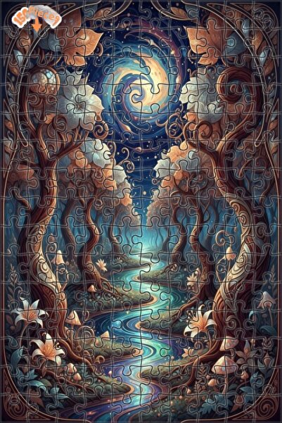 Teona Ahşap لغز خشبي مؤطر بطبقتين بتصميم فني يشبه لوحة زيتية لمشهد نهر الغابة...