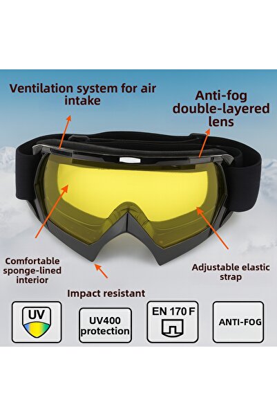 TomyHelf نظارات التزلج على الجليد مضادة للضباب مع فتحات تهوية وحماية من الأشع...