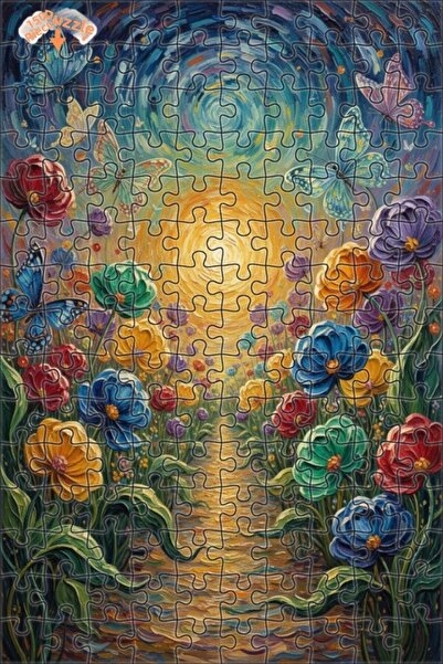 Teona Ahşap Shining Butterflies and Colorful Flowers Oil Painting Look Art Wo...