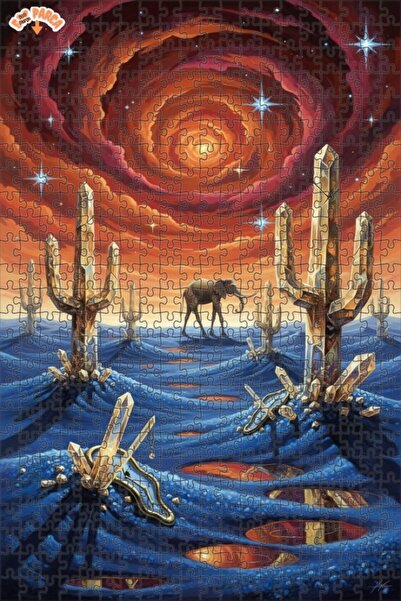 Teona Ahşap لوحة زيتية بتصميم الخيال الفائضي لفيل كريستالي ومناظر صحراوية، لو...