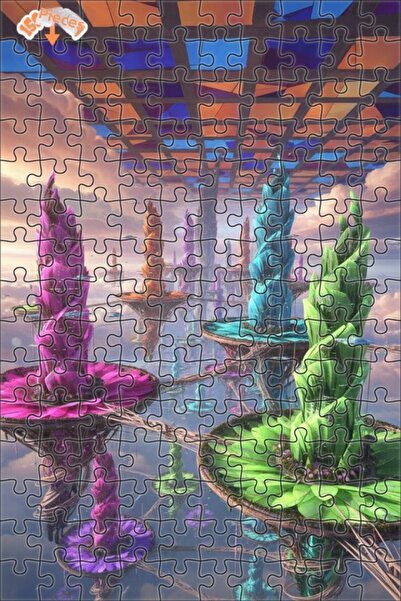Teona Ahşap Futuristic Crystal Forest Double Layer Framed Wooden Puzzle 150 P...