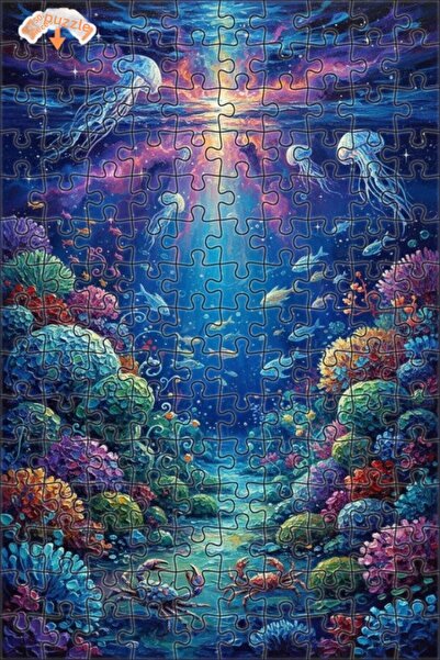 Teona Ahşap لغز خشبي مؤطر بطبقتين بمظهر لوحة زيتية لمنظر طبيعي ساحر تحت البحر...