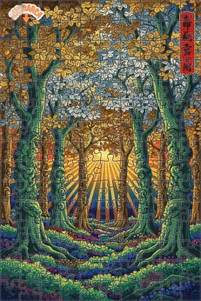 Teona Ahşap Mystical Forest Sunlight Oil Painting Look Wooden Puzzle 150 Piec...