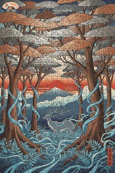 Teona Ahşap لغز خشبي بمظهر لوحة زيتية لغزال الغابة الغامض، 500 قطعة، 50×30