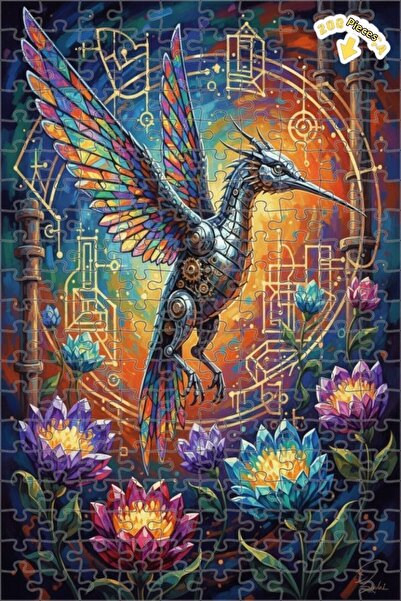 Teona Ahşap لغز خشبي ميكانيكي على شكل طائر الطنان بطبقتين مع إطار 200 قطعة 25×35