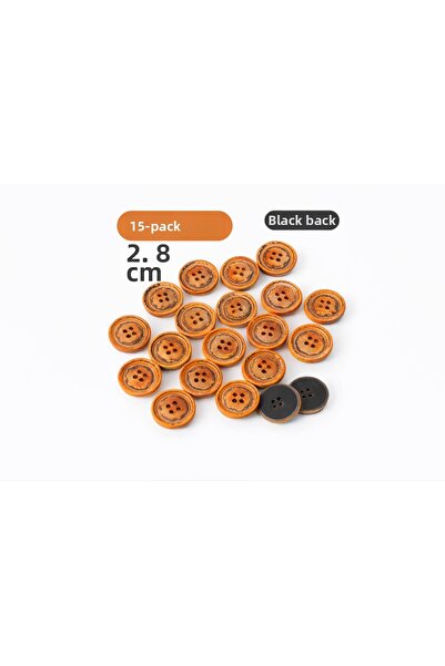 Tasarım زر عتيق بتصميم ريفي مقاس 2.8 سم (عتيق) - ظهر أسود، 4 ثقوب (عبوة من 15...