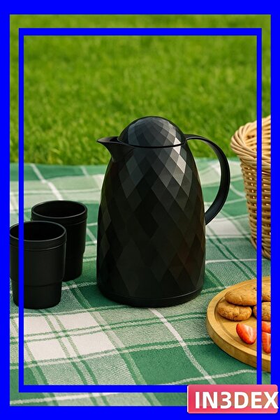 İN3DEX ترمس أكريليك أسود بسعة 1 لتر يحافظ على الحرارة لمدة 12 ساعة