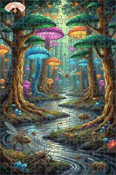 Teona Ahşap Enchanted Mushroom Forest Mechanical Insects Double Layer Framed ...