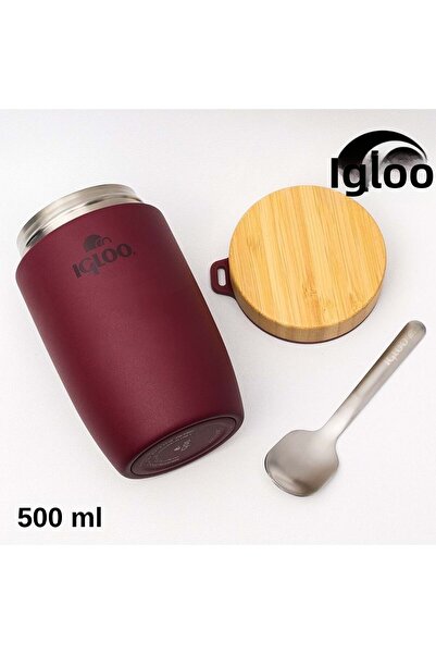 IGLOO برطمان طعام من الخيزران سعة 500 مل، قارورة حرارية للطعام باللون الأحمر