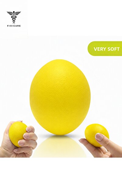 FixiCure كرة تمرين اليد، كرة تخفيف التوتر، صفراء (ناعمة جدًا)، العلاج الطبيعي...