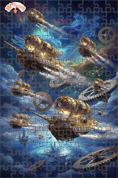 Teona Ahşap Sky Ships Steampunk Art Double Decker Framed Wooden Puzzle 150 Pi...