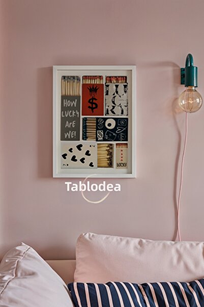 tablodea Cutie de chibrituri retro cu mesaj „Ce norocoși suntem”, Diagramă a ...