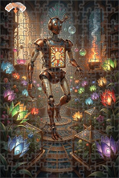 Teona Ahşap Mysterious Robot Garden Oil Painting Look Art Puzzle 150 Pieces 2...