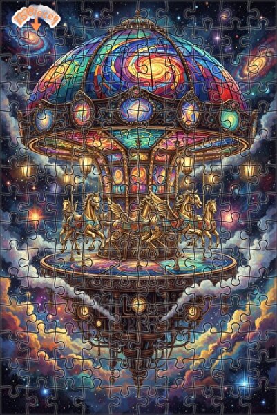 Teona Ahşap Sky Merry-Go-Round Wooden Puzzle Double Layer Framed Wooden Puzzl...