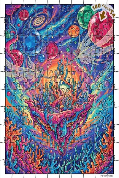 Teona Ahşap Colorful Galaxy Fairies Double Layer Framed Wooden Puzzle 100 Pie...