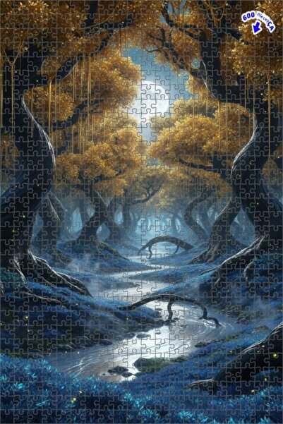 Teona Ahşap لوحة زيتية لمنظر غابة غامضة في ضوء القمر، لغز خشبي بإطار مزدوج ال...