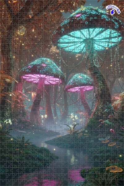 Teona Ahşap لغز خشبي مؤطر بطبقة مزدوجة بطباعة فنية رقمية لغابة الفطر السحرية ...