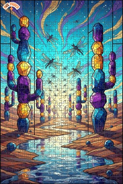 Teona Ahşap لغز خشبي بإطار مزدوج الطبقات بتصميم الصبار الكريستالي والتنينين ا...