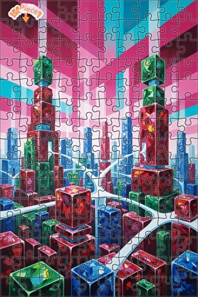 Teona Ahşap لغز خشبي بإطار ذو طابقين بمظهر لوحة زيتية لمنظر مدينة كريستالية 1...