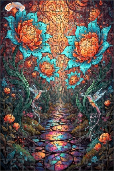 Teona Ahşap Magical Garden Patterned Colored Glass Look Wooden Puzzle 150 Pie...