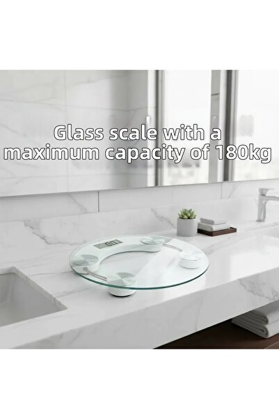 MericLine ميزان زجاجي رقمي دائري شفاف - سعة حمل 180 كجم، قياس دقيق