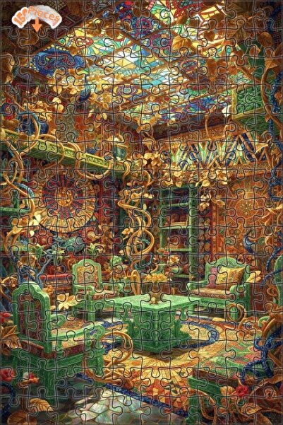 Teona Ahşap Golden Yellow Peacock Palace Oil Painting Double-Decker Framed Wo...