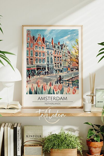 tablodea Tablou cu peisaj urban retro în stil Pinterest, Amsterdam, cu poster...