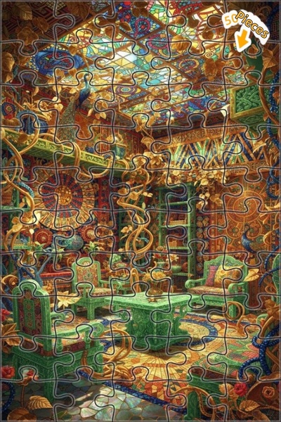 Teona Ahşap Golden Peacock Palace Oil Painting Look Double Layer Framed Woode...