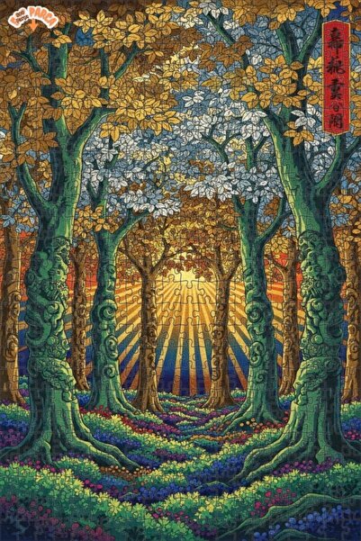 Teona Ahşap Mystical Forest Sunlight Oil Painting Look Wooden Puzzle 500 Piec...