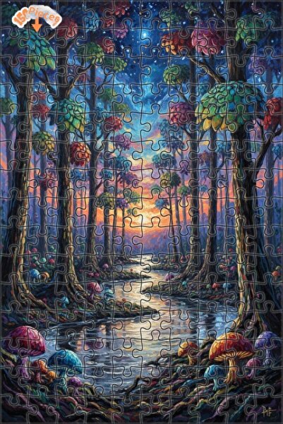 Teona Ahşap لغز خشبي بتصميم فطر ملون في غابة ساحرة يشبه اللوحات الزيتية 150 ق...