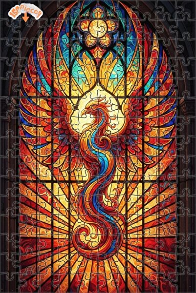 Teona Ahşap لغز خشبي مؤطر بطبقتين بفن الزجاج الملون في عصر النهضة على شكل طائ...