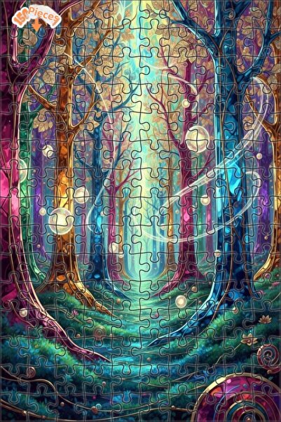 Teona Ahşap لغز خشبي بإطار مزدوج الطبقات بمظهر الألوان المائية الساحرة للغابة...