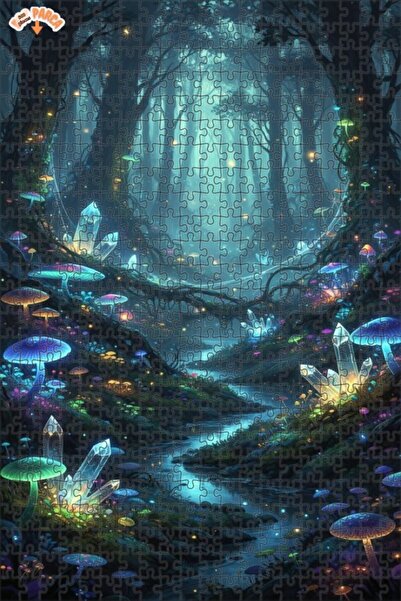 Teona Ahşap Enchanted Forest Crystal Mushroom Art Double Layer Framed Wooden ...