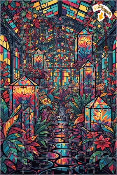 Teona Ahşap لغز خشبي بمظهر لوحة زيتية لحديقة نباتية سحرية 50 قطعة 15×25