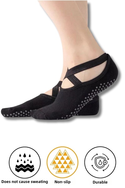 LYKOS 2 perechi de șosete negre profesionale anti-alunecare pentru Pilates, y...