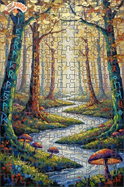 Teona Ahşap لوحة زيتية لغابة غامضة ونهر وفطر، لغز خشبي بإطار مزدوج الطبقات 15...