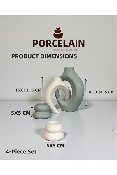 Porselian 4-Piece Decorative Concrete Vase & Object Set