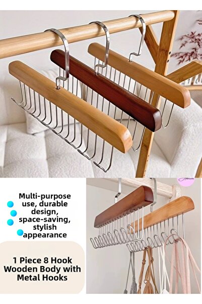 BRE HOME علاقة ملابس خشبية متعددة الأغراض مزودة بـ 8 خطافات لتنظيم ربطات العن...