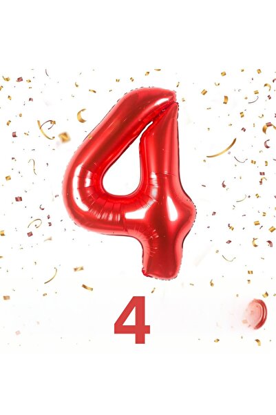 BenimMarifetlerim بالون فويل أحمر على شكل رقم 4 مقاس 40 بوصة 90 سم