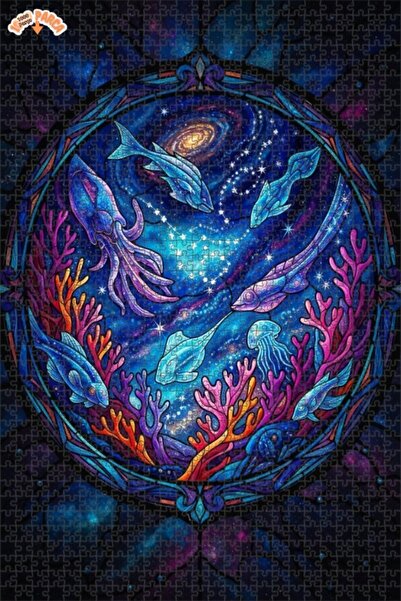 Teona Ahşap لغز خشبي بمظهر الزجاج الملون يصور مخلوقات البحر الفلكية 1000 قطعة...