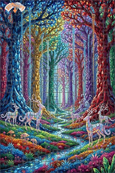 Teona Ahşap لغز خشبي بإطار مزدوج الطبقات بمظهر لوحة زيتية لغزلان الغابة الماس...