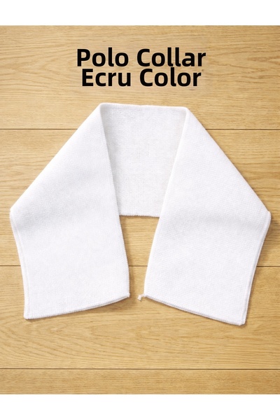 U5 FASHION Ribbed Collar Cotton Knitwear Woven Polo Collar Ecru Color Width 4...