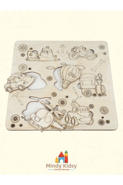 MindyKidsy Wooden Vehicles Puzzle |   Montessori Educational Insert Puzzle
