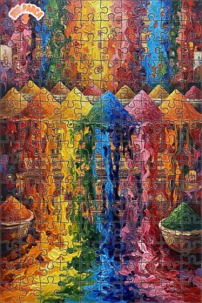 Teona Ahşap Rainbow Spices Oil Painting Look Art Double-Deck Framed Wooden Pu...